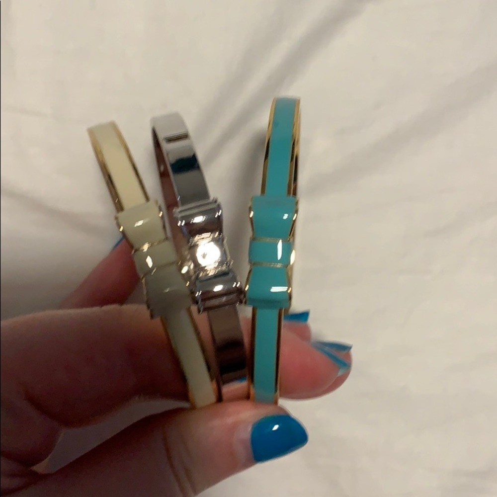 Set of 3 Kate Spade bangles: Silver, cream, teal
